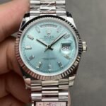 Rolex Daydate 36 mm President Fluted Bezel Ice blue Dial 128236 - Image 9