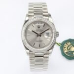 [Super Clone] Rolex Daydate 36 mm President Brilliant diamond set Bezel Silver Dial 128349RBR - Image 2