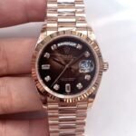 [Super Clone] Rolex Daydate 36 mm President Fluted Bezel Brown ombre set with diamonds Dial 128235 - Image 2