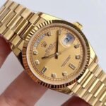 Rolex Daydate 36 mm President Fluted Bezel Champagne colour set with diamonds Dial 128238 - Image 3