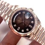 [Super Clone] Rolex Daydate 36 mm President Fluted Bezel Brown ombre set with diamonds Dial 128235 - Image 4