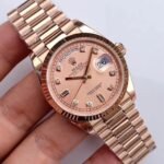 [Super Clone] Rolex Daydate 36 mm President Fluted Bezel Rose colour set with diamonds Dial 128235 - Image 5