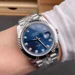 [Super Clone] Rolex Datejust 41 mm Oyster Fluted Bezel Bright blue set with diamonds Dial 126334 - Image 2