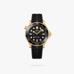 Omega Seamaster Diver 300M 42mm Yellow Gold On Rubber Strap Black Dial