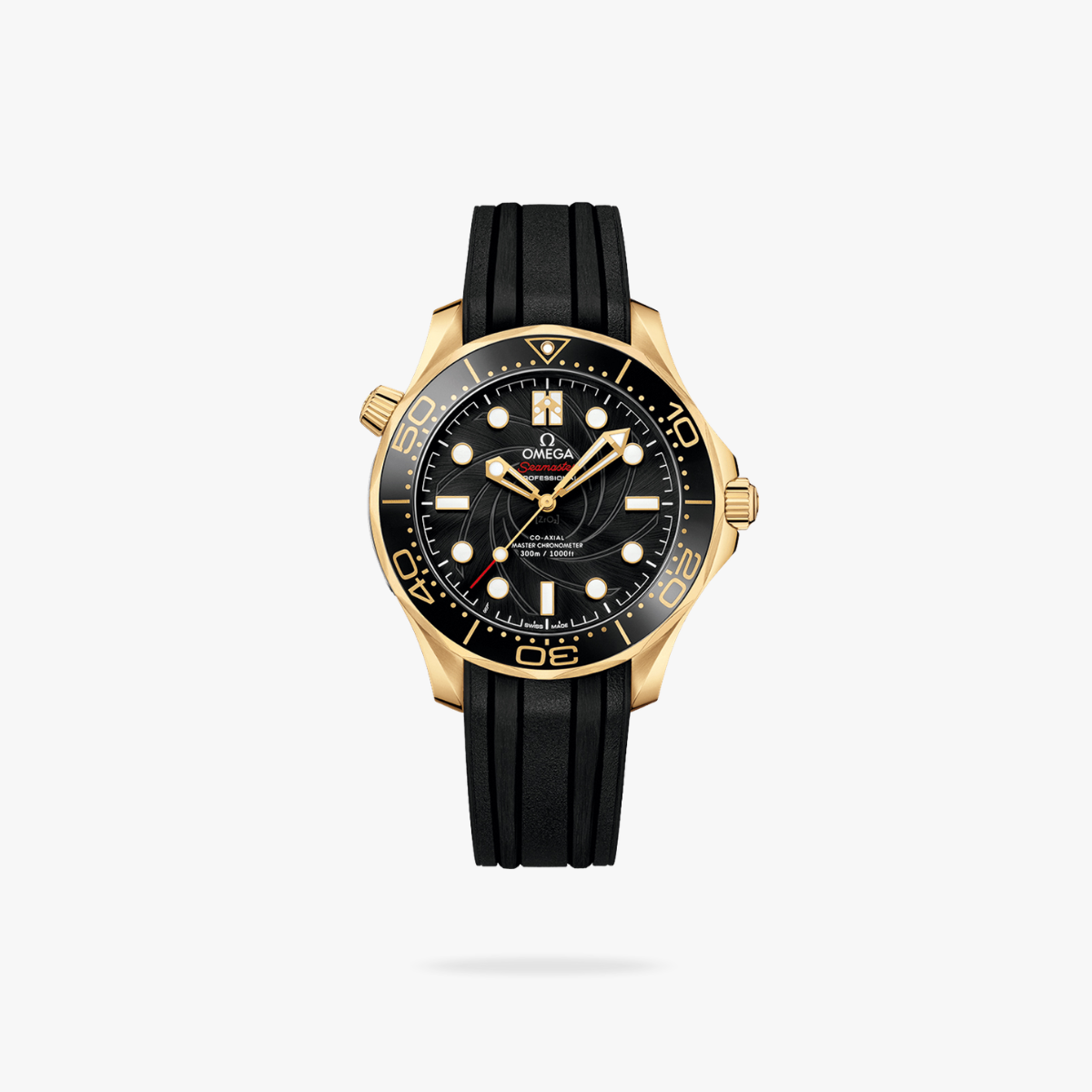 CEL-W-OM-053.png Omega Seamaster Diver 300M 42mm Yellow Gold On Rubber Strap Black Dial - Image 1