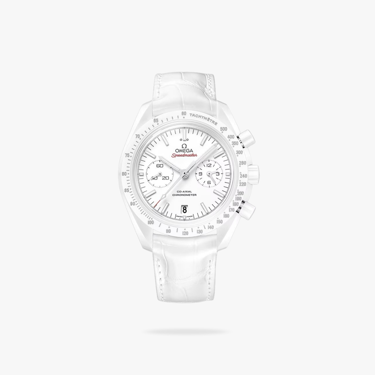 CEL-W-OM-061.png Omega Speedmaster White Side Of The Moon 44mm White Ceramic On Leather Strap White Dial - Image 1
