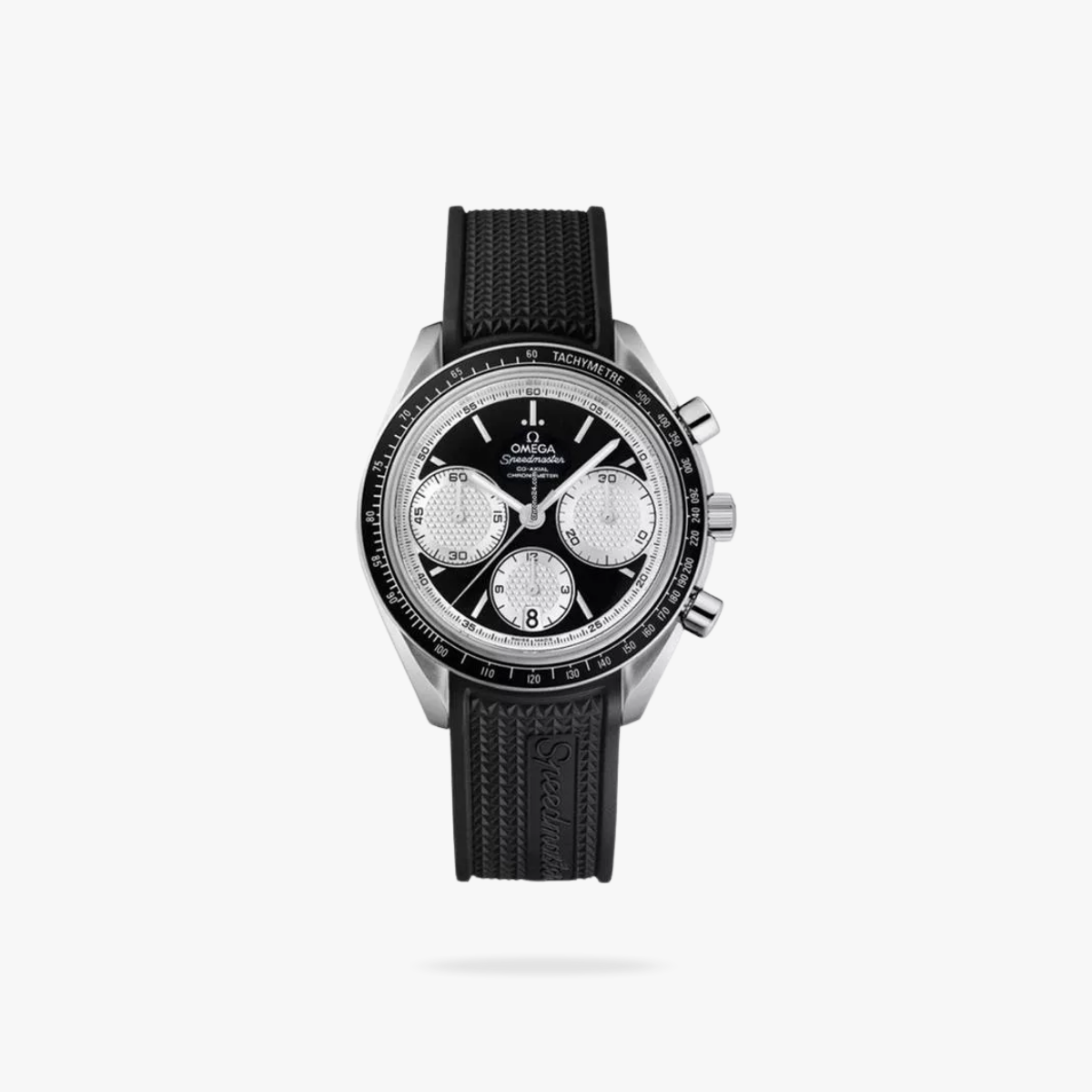 CEL-W-OM-078.png Omega Speedmaster Racing 40mm Steel On Rubber Strap Black Silver Dial - Image 1