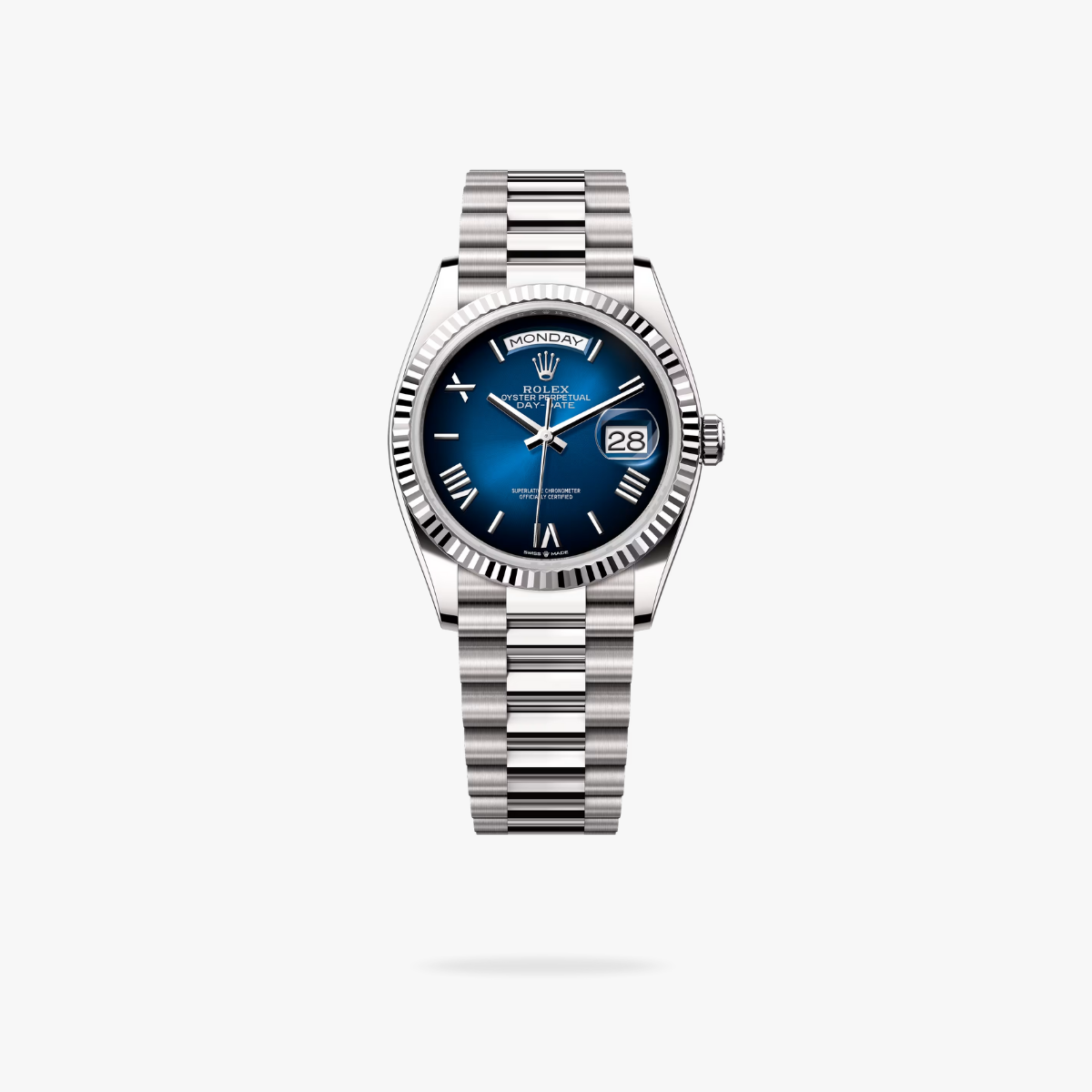 CEL-W-RL-006.png Rolex Daydate 36 mm President Fluted Bezel Blue ombre Dial 128239 - Image 1