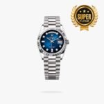 [Super Clone] Rolex Daydate 36 mm President Fluted Bezel Blue ombre Dial 128239