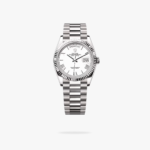 Rolex Daydate 36 mm President Fluted Bezel White Dial 128239
