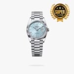 [Super Clone] Rolex Daydate 36 mm President Fluted Bezel Ice blue Dial 128236