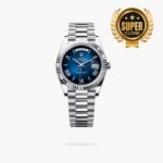 [Super Clone] Rolex Daydate 40 mm President Fluted Bezel Blue ombre Dial 228236