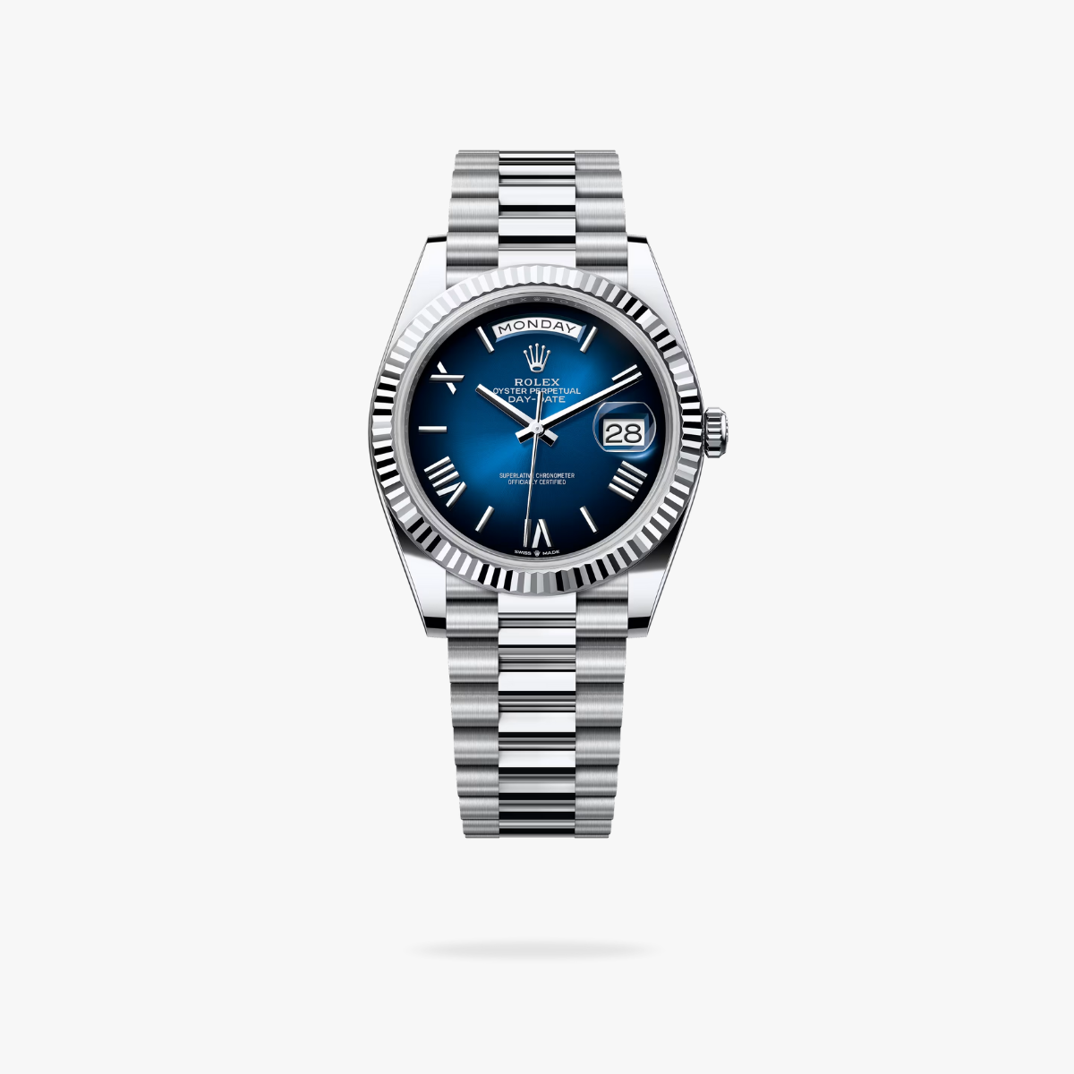 CEL-W-RL-013.png Rolex Daydate 40 mm President Fluted Bezel Blue ombre Dial 228236 - Image 1