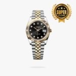 [Super Clone] Rolex Datejust 41 mm Jubilee Fluted Bezel Bright black set with diamonds Dial 126333
