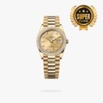 [Super Clone] Rolex Daydate 36 mm President Brilliant diamond set Bezel Champagne colour set with diamonds Dial 128348RBR