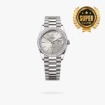 [Super Clone] Rolex Daydate 36 mm President Brilliant diamond set Bezel Silver Dial 128349RBR