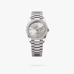 Rolex Daydate 36 mm President Brilliant diamond set Bezel Silver Dial 128349RBR