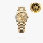 [Super Clone] Rolex Daydate 36 mm President Fluted Bezel Champagne colour set with diamonds Dial 128238