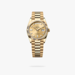 Rolex Daydate 36 mm President Fluted Bezel Champagne colour set with diamonds Dial 128238
