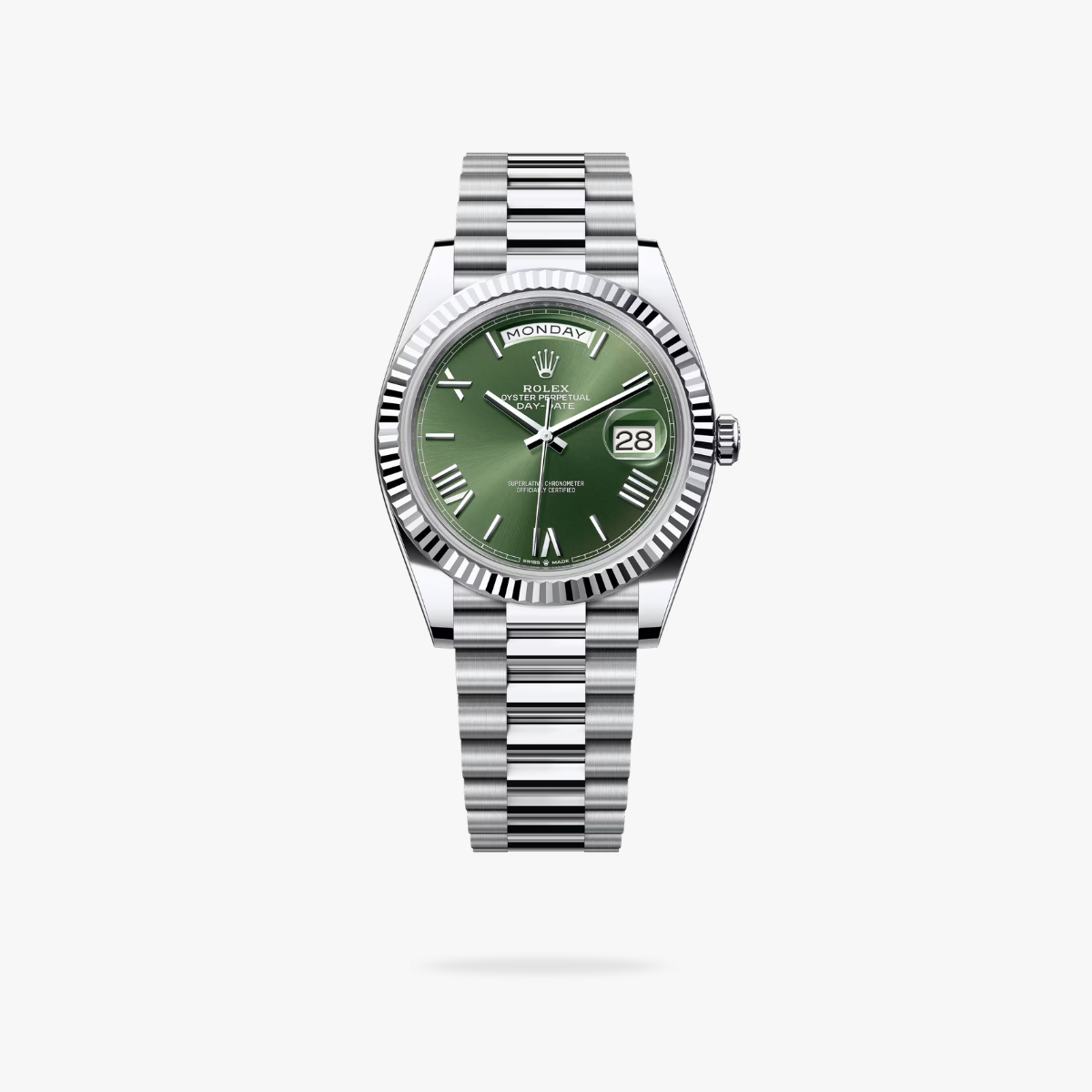 CEL-W-RL-116.png Rolex Daydate 40 mm President Fluted Bezel Olive green Dial 228236 - Image 1