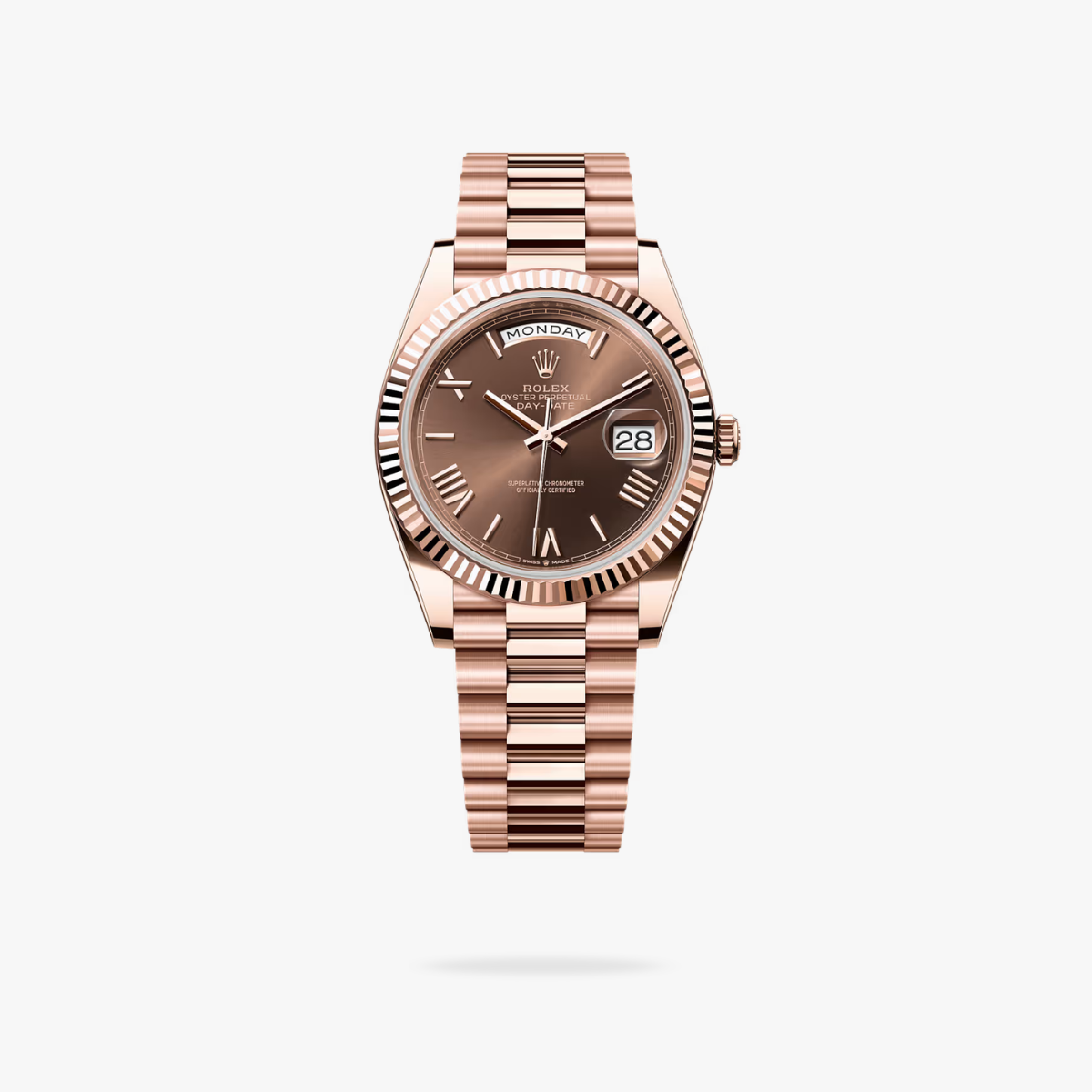 CEL-W-RL-119.png Rolex Daydate 40 mm President Fluted Bezel Chocolate Dial 228235 - Image 1