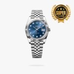 [Super Clone] Rolex Datejust 41 mm Oyster Fluted Bezel Bright blue set with diamonds Dial 126334