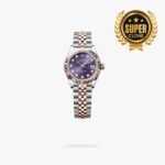 [Super Clone] Rolex Lady Datejust 28 mm Jubilee Fluted Bezel Aubergine set with diamonds Dial 279171